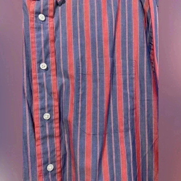 VTG L.L. Bean 80s Men’s Pointed Collar Striped Cotton Red Blue Button Down XXL T - Picture 6 of 11